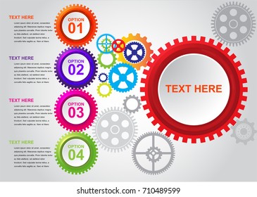 Infographics gear icon 4 step design can illustrate a strategy, Business concept, workflow or team work.