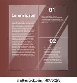 Infographics: a glass window for text of three parts with highlights on a red background
