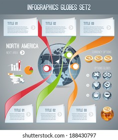 Infographics Globes Set2. In the EPS file, each element is grouped separately.