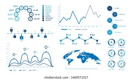 Infographics graph charts. Histogram data graphs, bubbles graphic timeline chart and diagram. Statistic charts, progress data diagram presentations. Isolated vector illustration signs set