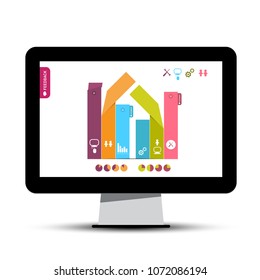 Infographics Graph on Computer Screen. Vector Infographic Layout with Feedback Icons.