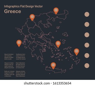 Infographics Greece map outline, flat design, color blue orange vector