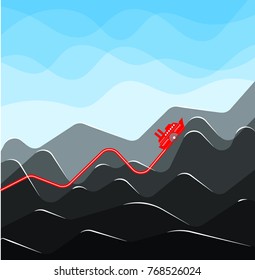 Infographics with growing indicators in the form of a ship on waves. Graph of growth or increase in value