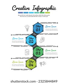 Infographics hand drawn with 4 labels, Can be used for workflow layout, diagram, business step options, banner, and web design. Doodle infographic vector.