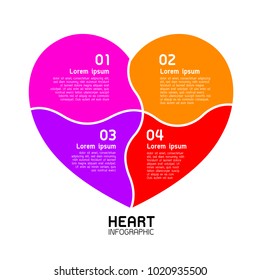 Infographics of  heart design template. Split into four parts. Vector illustration isolated on white background.