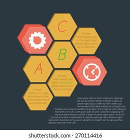 Infographics honeycombs (hexagonal) isothermally drawn. Flat, clean and simple design.