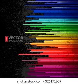 Infographics horizontal rainbow gradient stripes with paint splats on black background. RGB EPS 10 vector illustration