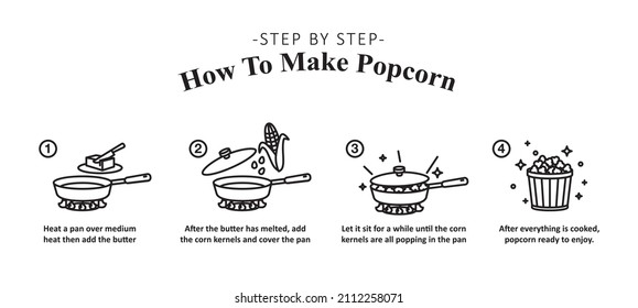 Infographics how to make popcorn. instructions in line icon style. Vector illustration.