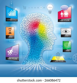 Infographics human maze head with conceptual business idea.