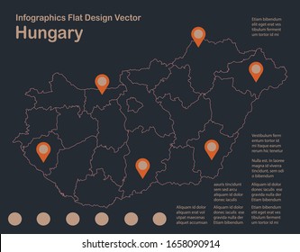 Infographics Hungary map outline, flat design, color blue orange vector