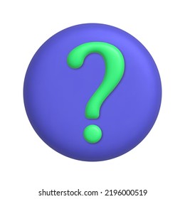 Infographics icon. Green question mark symbol on purple button. 3d realistic design element. vector illustration.