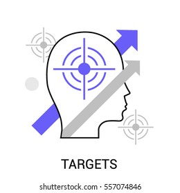 Infographics icon of human targets and aspiration. Head with arrows and aim. Modern thin line icon. Premium quality vector illustration concept. Flat design web graphics elements.
