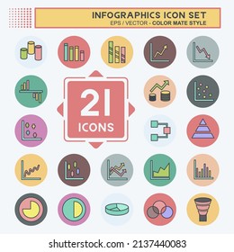 Infographics Icon Set in trendy color mate style isolated on soft blue background