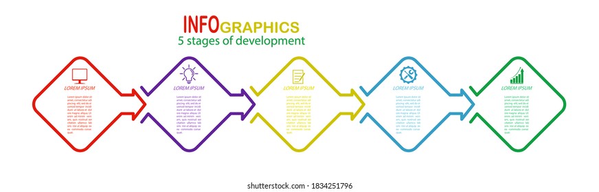 Infographics with icons for business, Finance, project, plan, or marketing. 5 stages. Flat vector style
