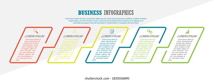 Infographics with icons for business, Finance, project, plan, or marketing. 5 stages. Flat vector style

