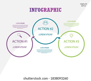 Infographics with icons for business, Finance, project, plan, or marketing. 3 stages. Flat vector style