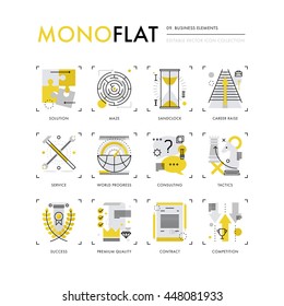 Infographics icons collection of business concepts, solution finding, market strategy tactics. Modern thin line icons set. Premium quality vector illustration concept Flat design web graphics elements