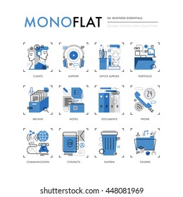 Infographics icons collection of clients support service, business portfolio, office supplies. Modern thin line icons set. Premium quality vector illustration concept Flat design web graphics elements