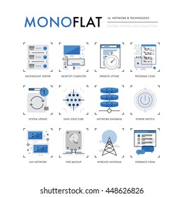 Infographics icons collection of computer network technology, database server connection. Modern thin line icons set. Premium quality vector illustration concept. Flat design web graphics elements.