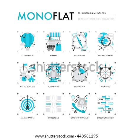 Infographics icons collection of conceptual business symbols and new leadership metaphors. Modern thin line icons set. Premium quality vector illustration concept. Flat design web graphics elements.