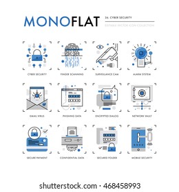 Infographics icons collection of cyber security, internet information encryption, network vault. Modern thin line icons set Premium quality vector illustration concept Flat design web graphics element