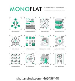 Infographics icons collection of data science, programming technology, deep learning algorithm. Modern thin line icons set Premium quality vector illustration concept Flat design web graphics elements