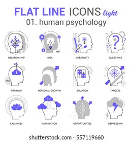 Infographics icons collection of human psychology, psychology models, mental operations. Thin line icons set. Premium quality vector illustration concept. Flat design profile elements.