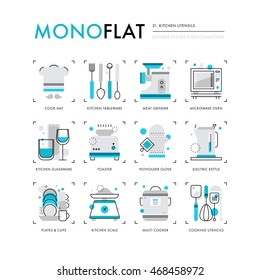 Infographics icons collection of kitchen appliances, kitchen utensils and tools for cooking. Modern thin line icons set. Premium quality vector illustration concept. Flat design web graphics elements.