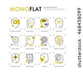 Infographics icons collection of mental processes, mind operation of thinking, brain health. Modern thin line icons set. Premium quality vector illustration concept. Flat design web graphics elements.