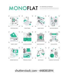 Infographics icons collection of mobile banking, personal finance, money and credit cards. Modern thin line icons set. Premium quality vector illustration concept. Flat design web graphics elements.