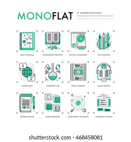 Infographics icons collection of modern education, learning online lessons, study English. Modern thin line icons set. Premium quality vector illustration concept. Flat design web graphics elements.