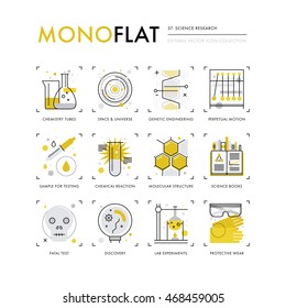 Infographics icons collection of scientific method, genetic engineering, chemistry lab tubes. Modern thin line icons set. Premium quality vector illustration concept. Flat design web graphics elements