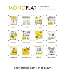 Infographics icons collection of shopping online, shipping goods, market gifts and bonuses. Modern thin line icons set. Premium quality vector illustration concept. Flat design web graphics elements.