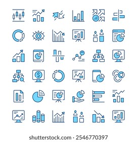 Infographics icons. Outline symbols. Vector blue line icons set