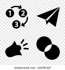 Infographics icons set. set of 4 infographics filled icons such as circle intersection, siren, 1 2 3