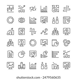 Infographics icons set. Vector line icons. Black outline stroke symbols