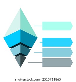 Ilustração infográfica de triângulo de cor azul e verde dividido e cortado e espaço para texto, modelo infográfico Iceberg e forma de pirâmide invertida quatro camadas para apresentar ideias de negócios 