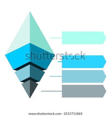 Infographics illustration of blue and green color triangle divided and cut and space for text, Iceberg infographic template and Inverted pyramid shape four layers for presenting business ideas 