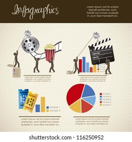 infographics illustration of cine and movies, with icons of people, vector illustration