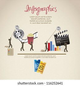 infographics illustration of cine and movies, with icons of people, vector illustration