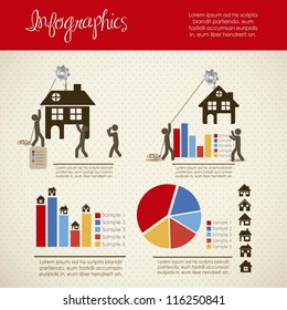 infographics illustration of home icons with icons of people, vector illustration