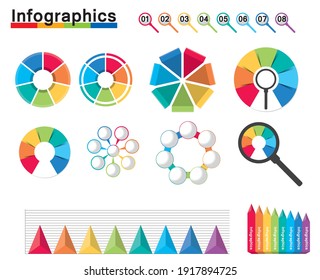Infographics, illustration set, 7-split pie chart, chart diagram, PDCA, business, icon