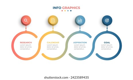 infographics illustration. Timeline processes with marketing icons and 4 options, steps. Can be used for business brochure or presentation and annual report.