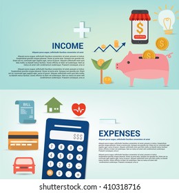 Infographics Income and expenses monthly, vector illustration