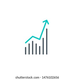infographics increase outline flat icon. Single high quality outline logo symbol for web design mobile app. Thin line data information logo. Black and blue icon pictogram isolated on white background