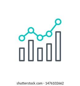 infographics increase outline flat icon. Single high quality outline logo symbol for web design mobile app. Thin line data information logo. Black and blue icon pictogram isolated on white background