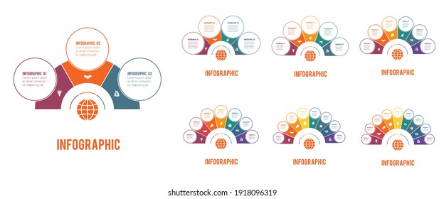 Infographics. Infographic templates. Three four five six seven eight nine positions for text information. Isolated on white backgroud