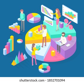 Infografiken, isometrische 3D-Diagramme, Kuchendiagramme, Grafiken, Pyramiden, Diagramme, Finanzstrategie, visuelle Darstellung, Analyseinformationen, Statistiken, Menschen und digitales Marketing, Unternehmensforschung