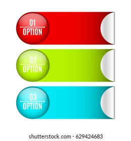 Infographics. Labels and stickers for your projects. Web design. Realistic vector illustration. Business style. Three options for selection. Modern marketing. EPS 10