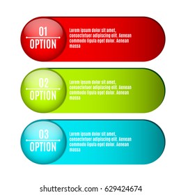 Infographics. Labels for your projects with text. Web design. Realistic vector illustration. Business style. Three options for selection. Multicolored sliders. Modern marketing. EPS 10